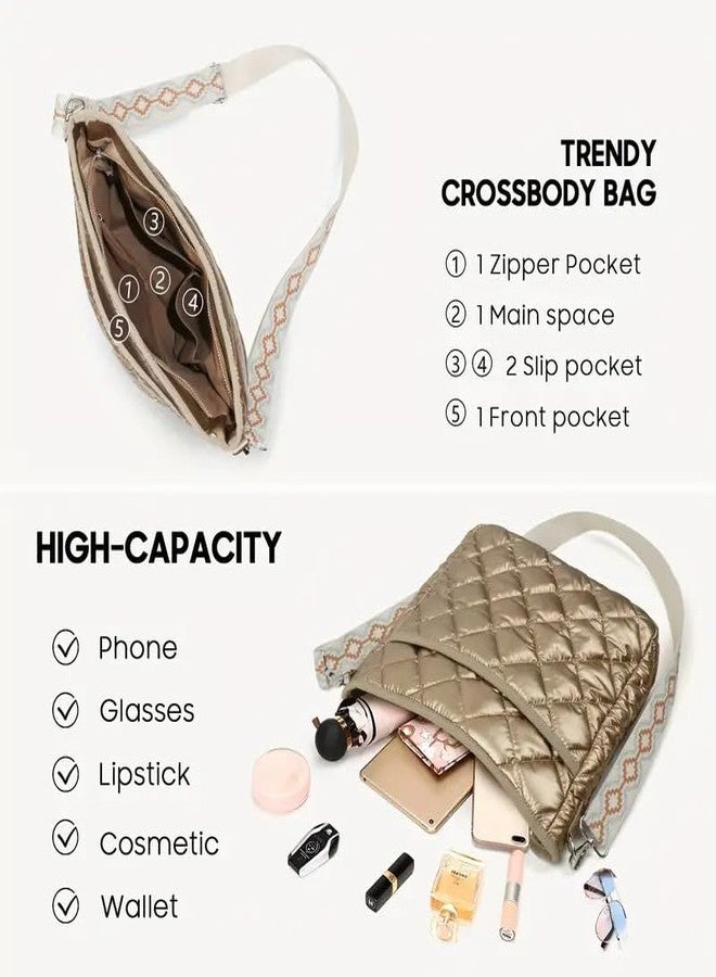 JVCV حقيبة كروسبودي مبطنة للنساء من JVCV® - حقيبة كتف خفيفة الوزن وأنيقة بحزام قابل للتعديل - مثالية للاستخدام اليومي والسفر (ذهبي) - Image 4